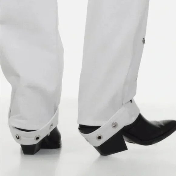 NWT Chakshyn 'Grommet' Straight Leg Eyelet Cotton Jeans Trousers - Picture 4 of 5